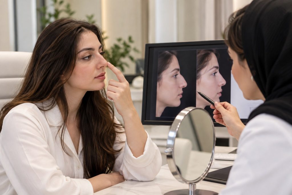 Revision rhinoplasty consultation after previous nasal surgery in Tehran